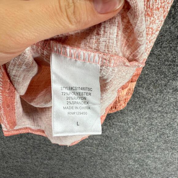 Como Vintage Blouse Women L Large Pink Geometric Long Sleeve Tasseled Rayon - Picture 4 of 7